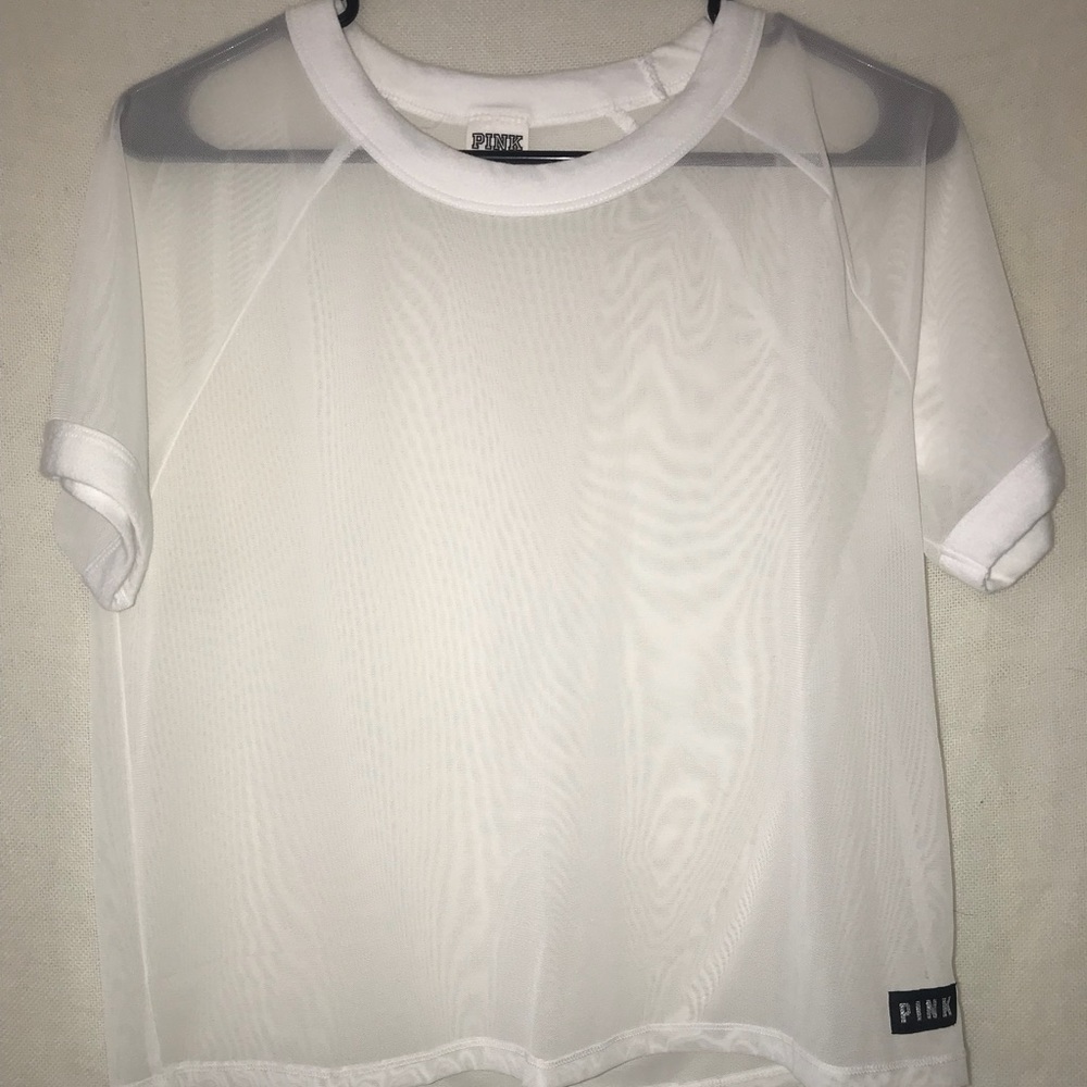 white cropped net shirt